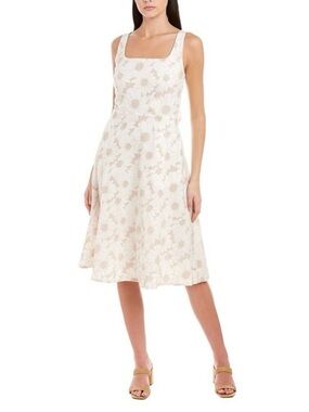 NWT Elie Tahari Embroidered Eyelet Midi Dress Womens 10 White Beige Belted Waist